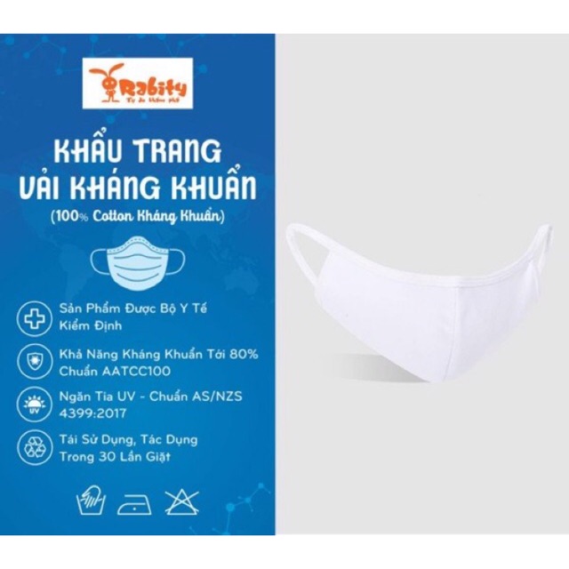 Khẩu trang vải kháng khuẩn được làm từ 100% sợi bamboo Rabity size S 1-4 tuổi