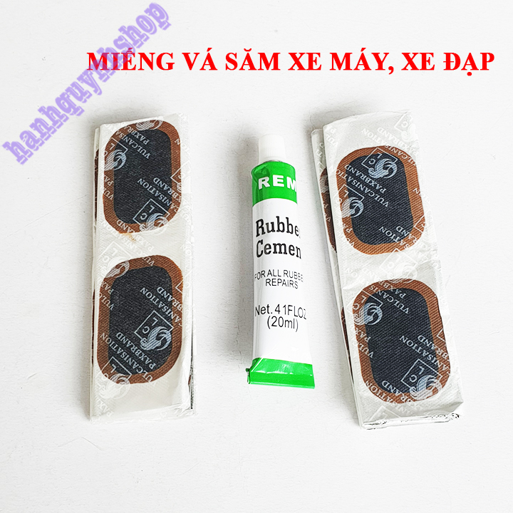 Hộp 24 miếng vá săm xe máy, xe đạp và tuýp keo 20ml