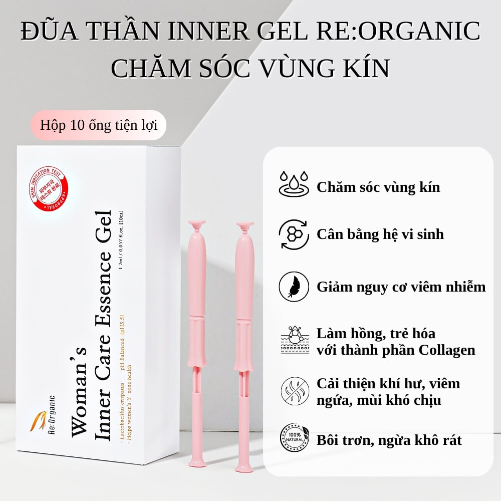 Gel vệ sinh chăm sóc Re:Organic Woman’s Inner Care Essence Gel, đũa thần phụ khoa làm sạch khử mùi trẻ hóa vùng chữ Y