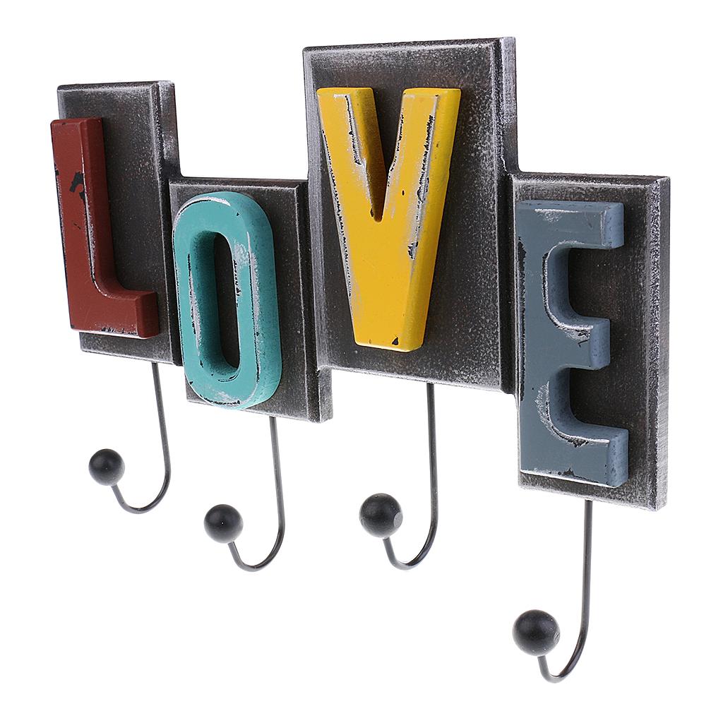 Creative LOVE Wall Mounted Wooden Key Hook Clothes Holder Hanger Decor Gifts