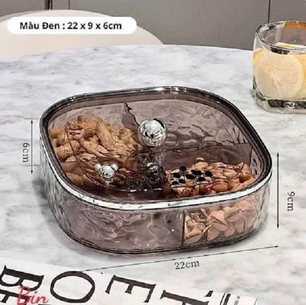 [KoSuyTu] Khay Đựng Mứt Tết 4 Ngăn Cao Cấp – Nhựa ABS An Toàn – 22×9×6cm – Nắp Gấu Sang Trọng (Đen / Trắng / Trong Suốt)