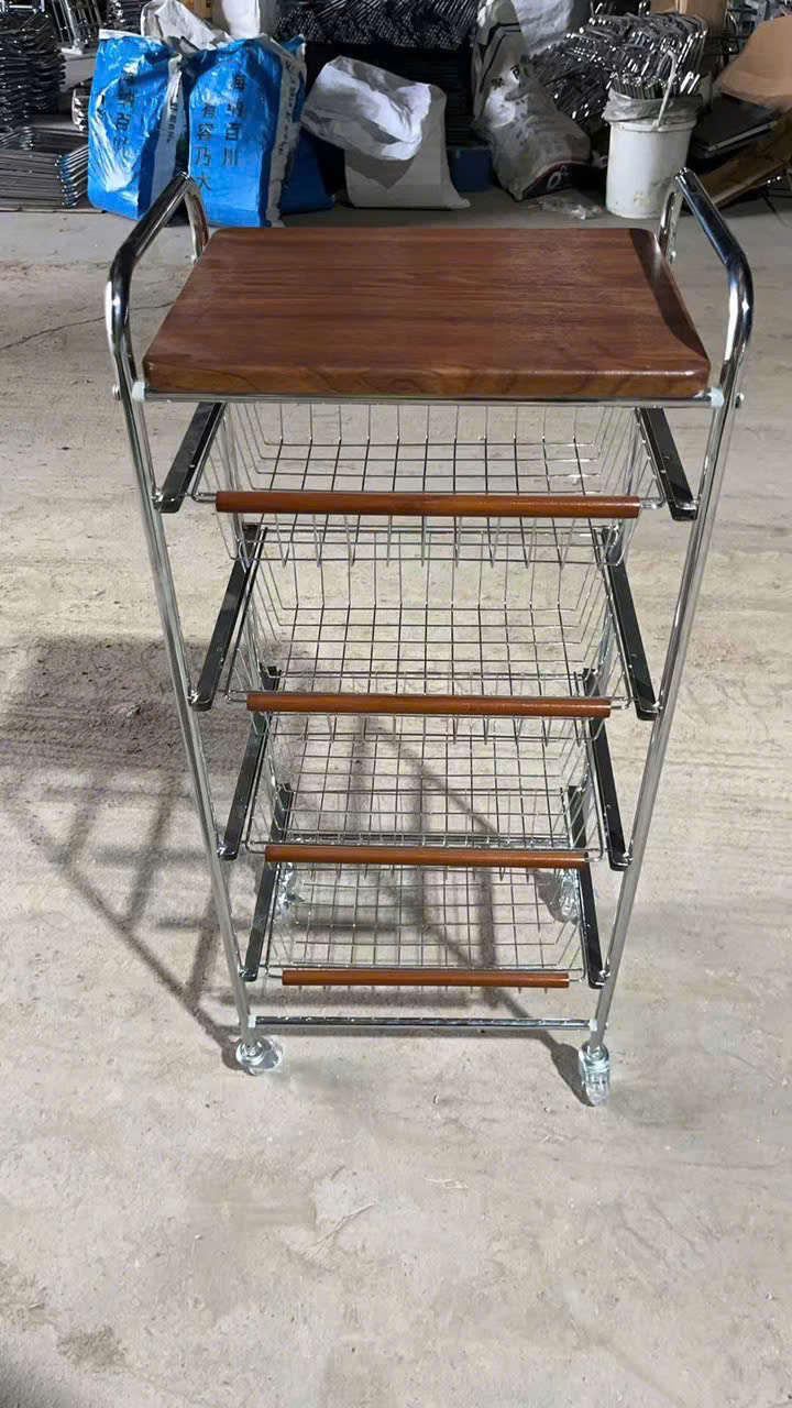 Xe Đẩy Kệ Để Đồ Đa Năng Nhiều Ngăn Tầng Có Ván Gỗ Retro Vintage – Khung Kim Loại Chắc Chắn, Kệ Trang Trí Nhà Bếp Phòng Khách - HÀNG CHÍNH HÃNG MINIIN