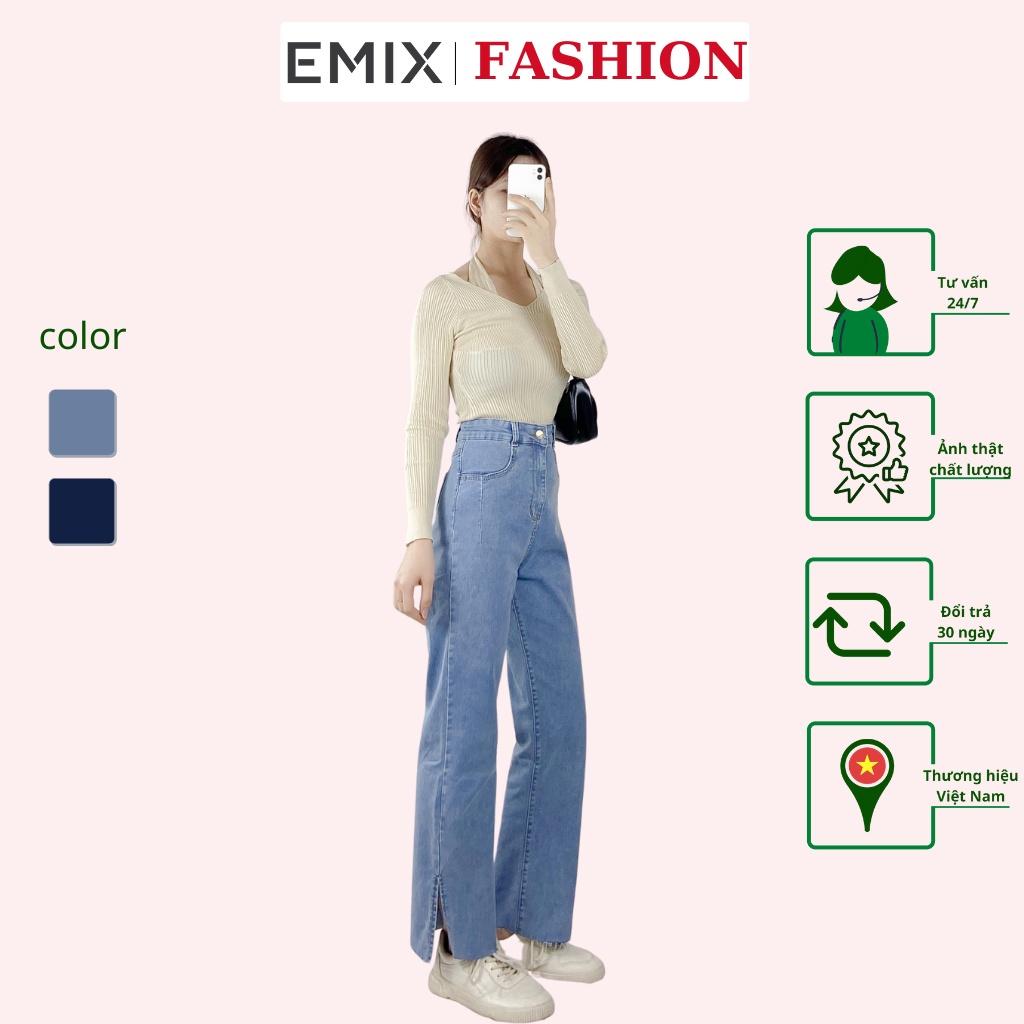 Quần jean nữ cạp cao EMIX (2 màu), dáng dài, ống suông, ống đứng, xẻ gấu, chất jean mềm nhẹ, có giãn, ít bai xù J01