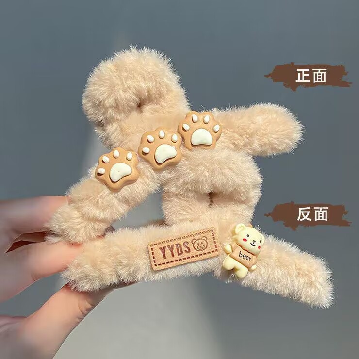Kẹp tóc càng cua đính lông hình gấu dễ thương
