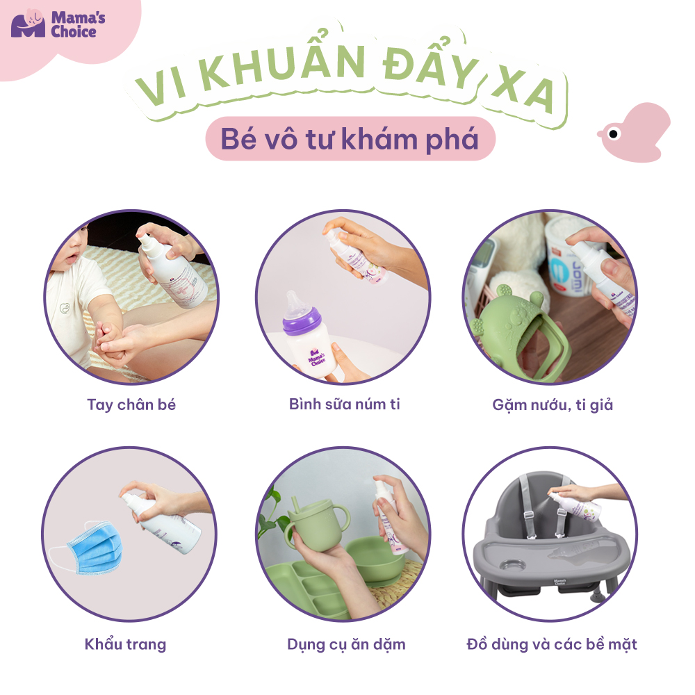 Xịt Khử Khuẩn EcoPro Mama's Choice, Xịt Khuẩn Đồ Dùng Cho Bé, Bình Sữa Núm Ti Giả, Bảo Vệ Bé Yêu An Toàn