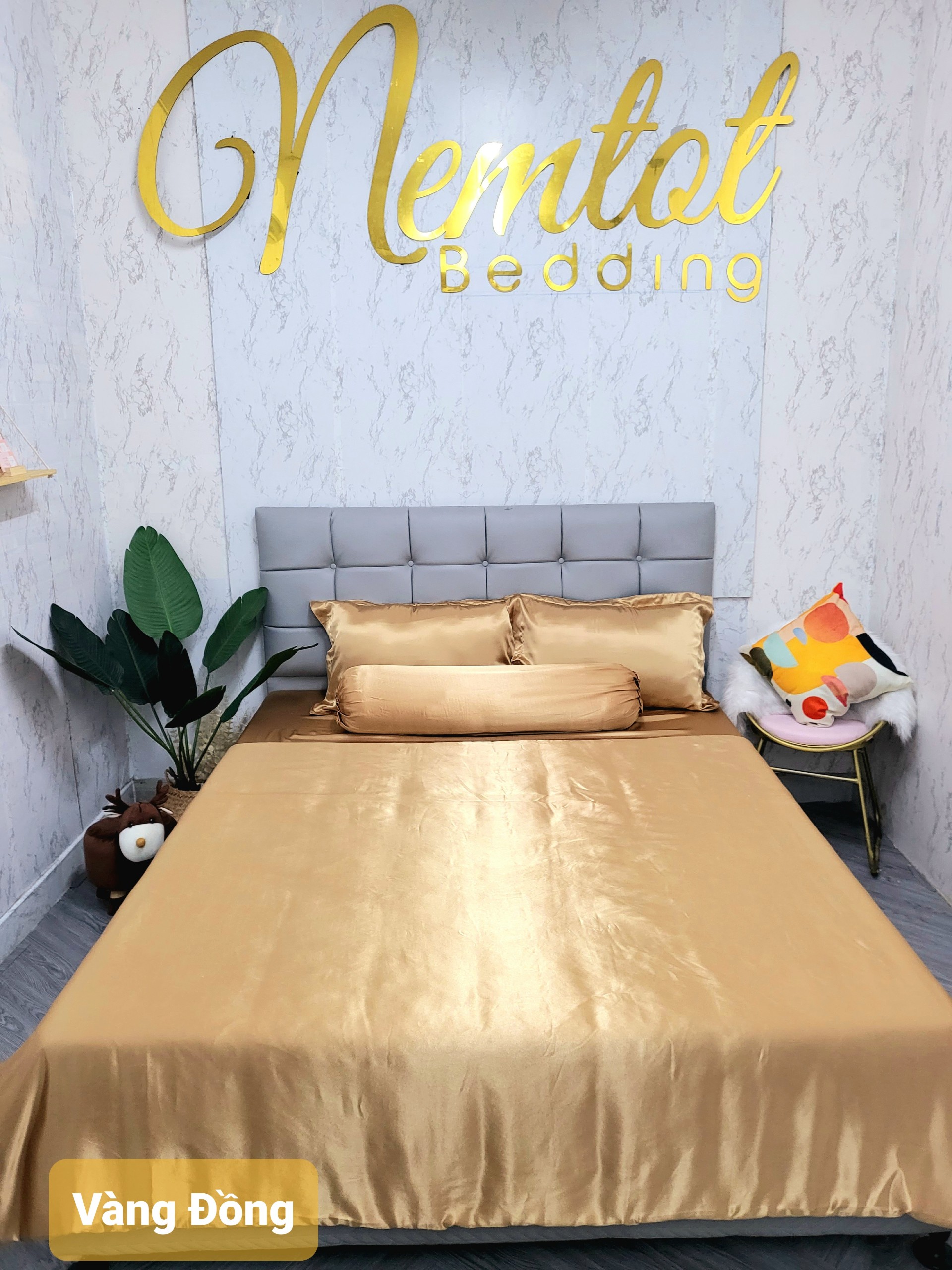 GIẢM % Ga bộ phi lụa Thái Tuấn cao cấp loại 1, bộ 4 món ga nệm và áo gối phi lụa hàng may - NEMTOTBEDDING