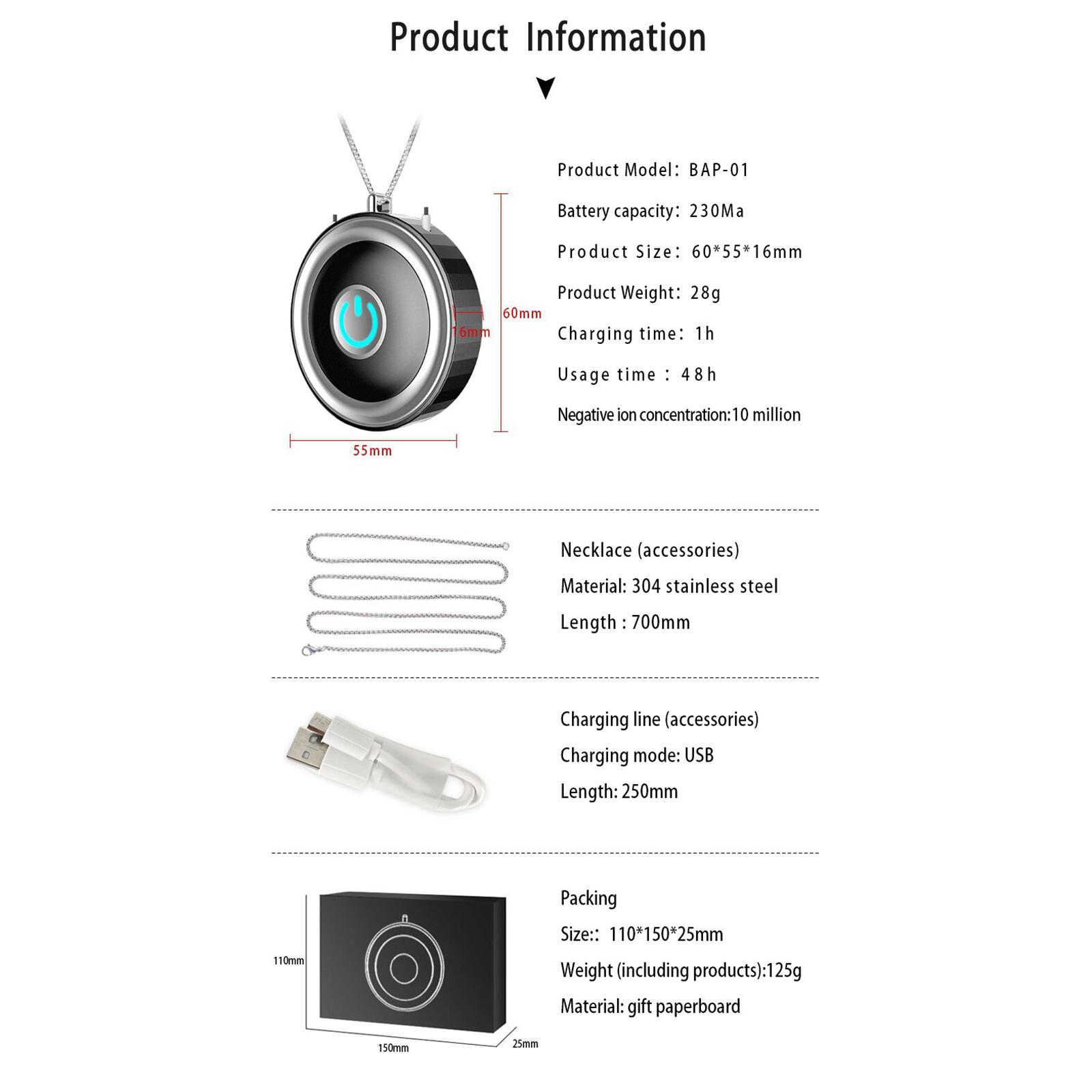 Portable Wearable Air Purifier Personal Mini Air Necklace Air Freshener Low Noize USB Rechargable