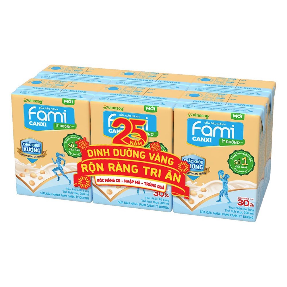 Thùng Sữa đậu nành Fami Canxi ít đường (200ml x 36 Hộp)
