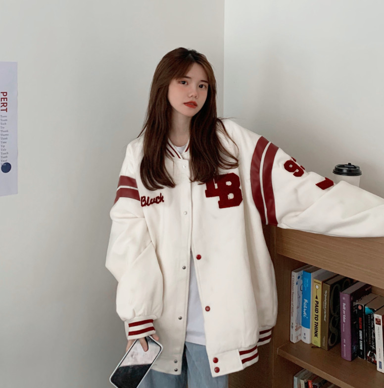 ,Áo Khoác Bomber Nam Nữ Chất Liệu Nỉ  IB ONEZ mềm mịn form rộng bóng chày unisex phong cách ulzzang