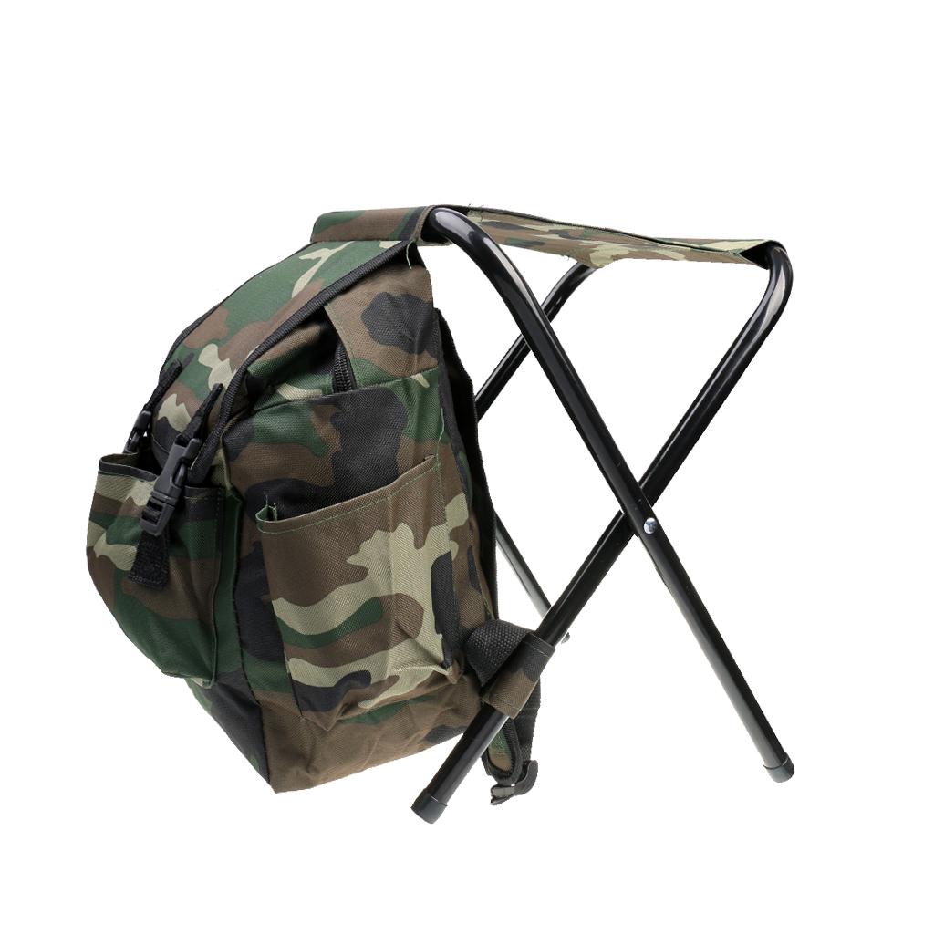 Hunting Fishing Tackle Backpack Bag Camping Foldable Stool Seat Chair - Camo