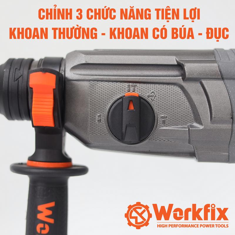 Máy Khoan Đục Bê Tông 3 Chức Năng Dùng Điện 220V Workfix - WF-RH1200AVS - Công Suất 1200W - Có Giảm Rung AVS - Động Cơ Từ Lõi Đồng Bao Khỏe, Bao bền bỉ
