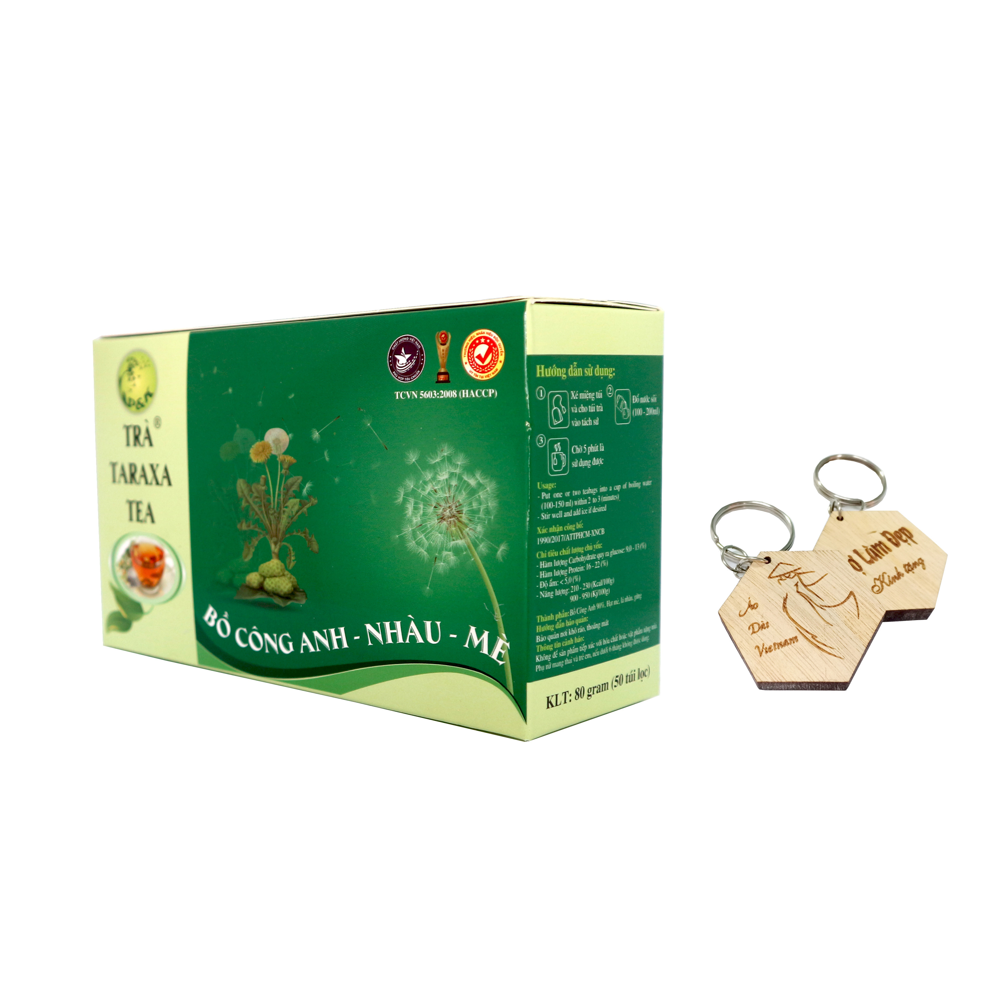 Trà Taraxa Tea BỒ CÔNG ANH - NHÀU - MÈ P&amp;K (50 túi lọc) - Giải độc, Ngừa viêm khớp, đau nhứt, hạ cholesterol + Tặng kèm móc khoá CLĐ