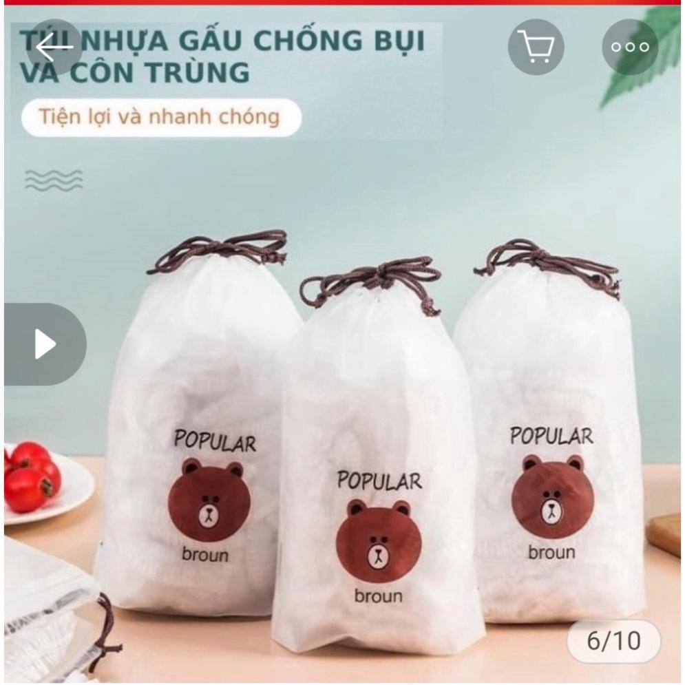Túi 100 màng bọc thực phẩm nilong co giãn, Túi 100 Màng Bọc Thực Phẩm Có Chun Co Dãn Tái Sử Dụng Kèm Túi Gấu