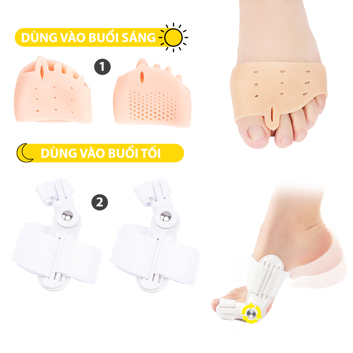 Combo 2 cặp dụng cụ chỉnh hình ngón chân cái bị vẹo Hallux Valgus chất liệu nhựa PC, vớ siliconesilicone tổ ong - Buybox