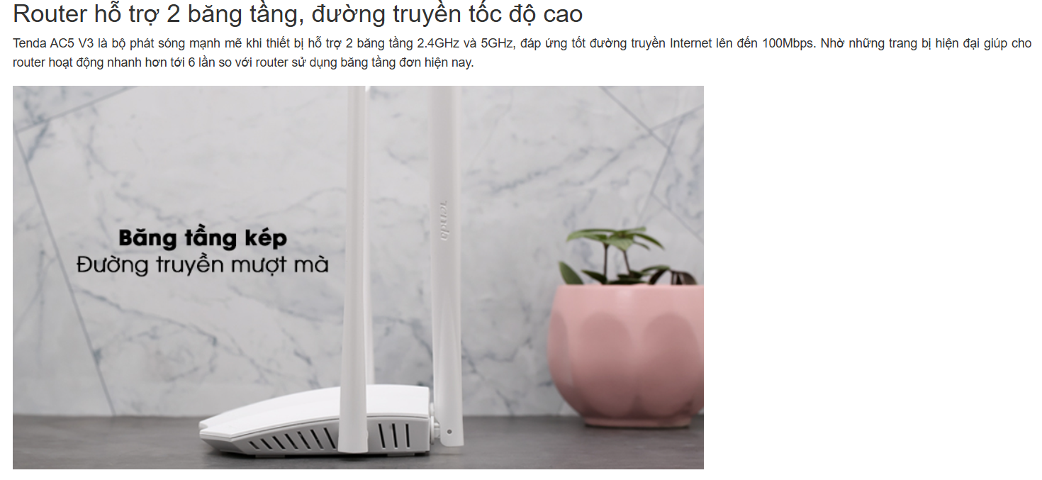 Bộ phát wifi Tenda AC5 chuẩn AC1200Mbps - Hàng chính hãng