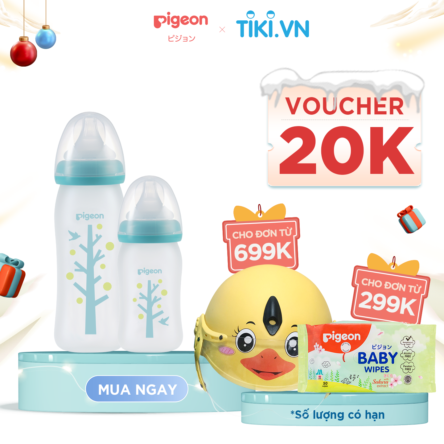 Bình Sữa Thủy Tinh Silicon Pigeon 240ml - Cây xanh (M) - Dành Cho Bé 3 Tháng +