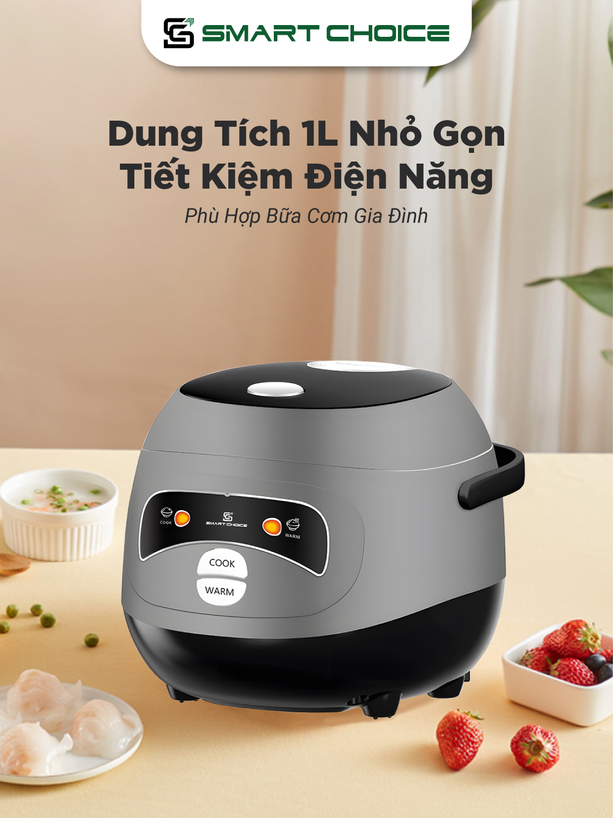 Nồi Cơm Điện Mini SmartChoice SCG-RC002 Hàng chính hãng Nồi Cơm Điện 1L 350W Lòng Nồi Phủ Ceramic Chống Dính Tốt
