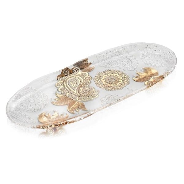 Khay Oval IVv Pashmina Clear Gold 43x17cm hàng chính hãng