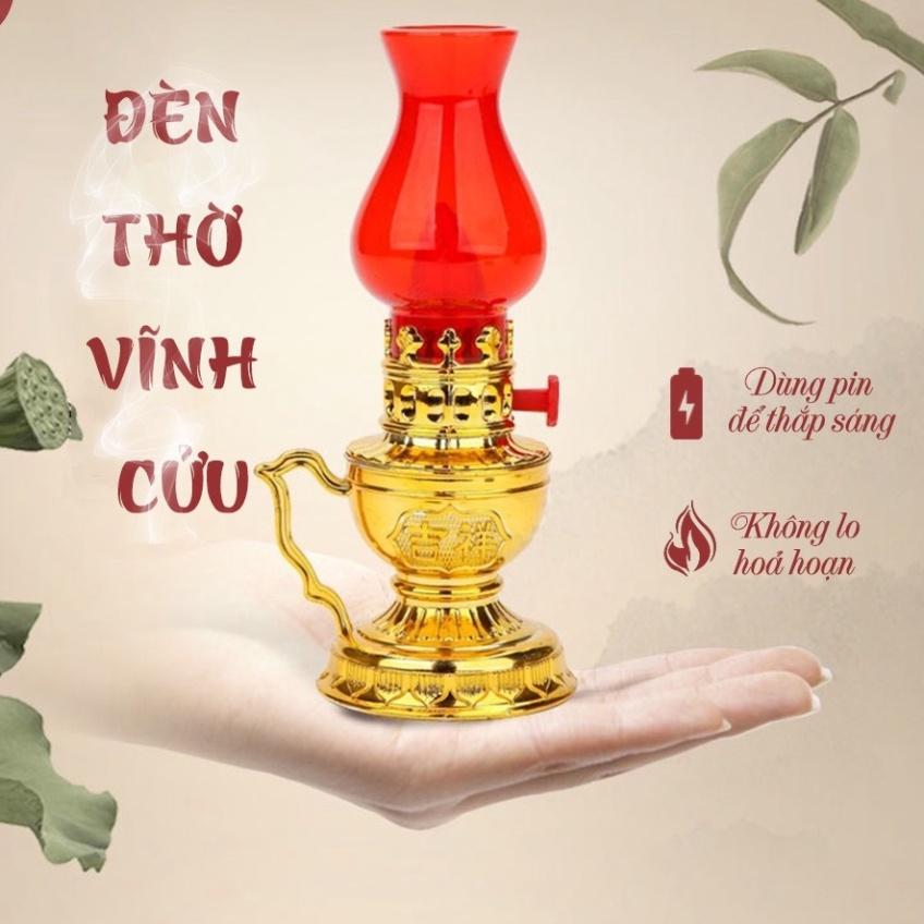 Đèn thờ cúng vĩnh cửu, thiết kế cổ kính, hài hoà, cân đối, tăng thẩm mỹ và trang ngiêm. ..