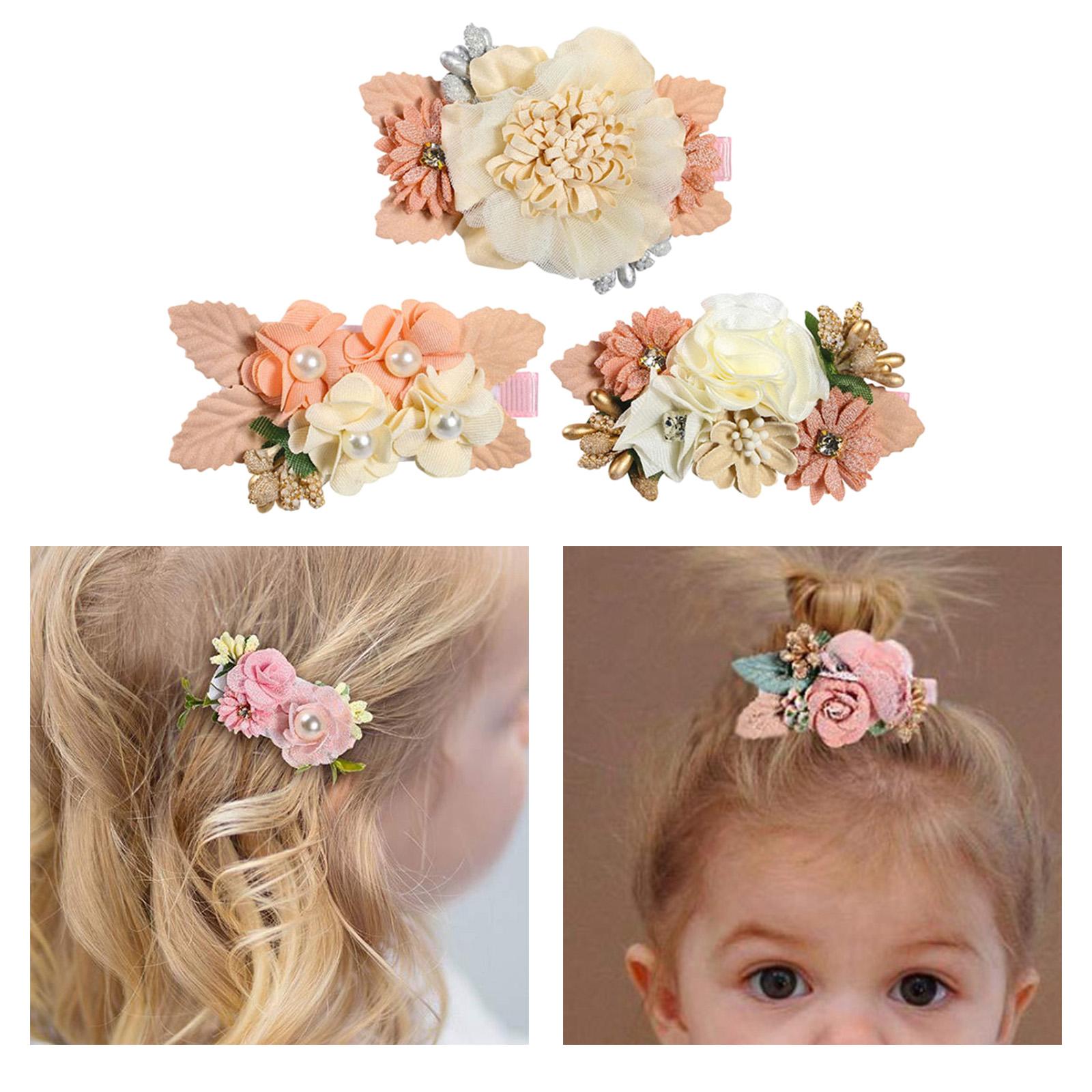3x Baby Girl Bows Flowers Infant Hairpins Headwear Hair Clips