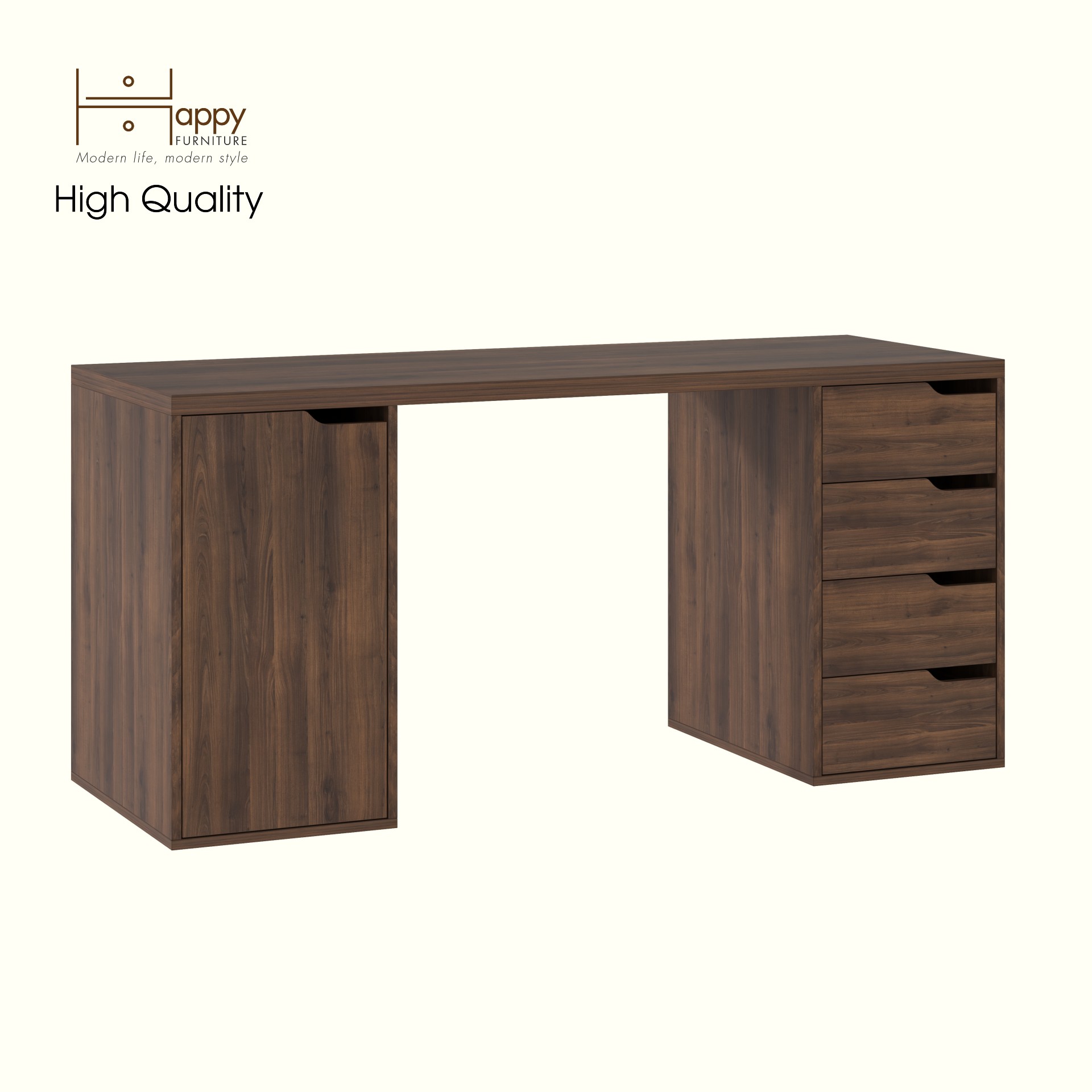 HAPPY FURNITURE , Bàn làm việc 4 ngăn kéo 1 cửa mở - ASO, BAN_150 , 160cm x 59cm x 75cm DxRxC