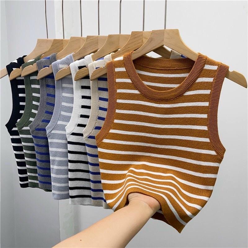 Áo len kẻ sát nách croptop chata liệu len mỏng mịn đẹp