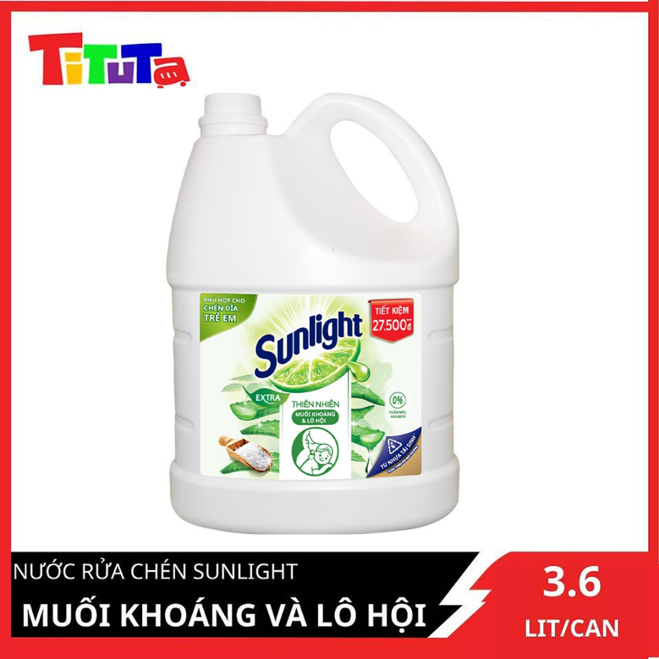 Nước Rửa Chén Bát Sunlight Thiên Nhiên Muối Khoáng & Lô Hội 3.6kg