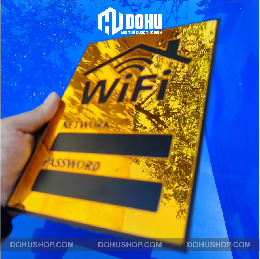 Bảng wifi gương vàng - có sẵn băng keo dán