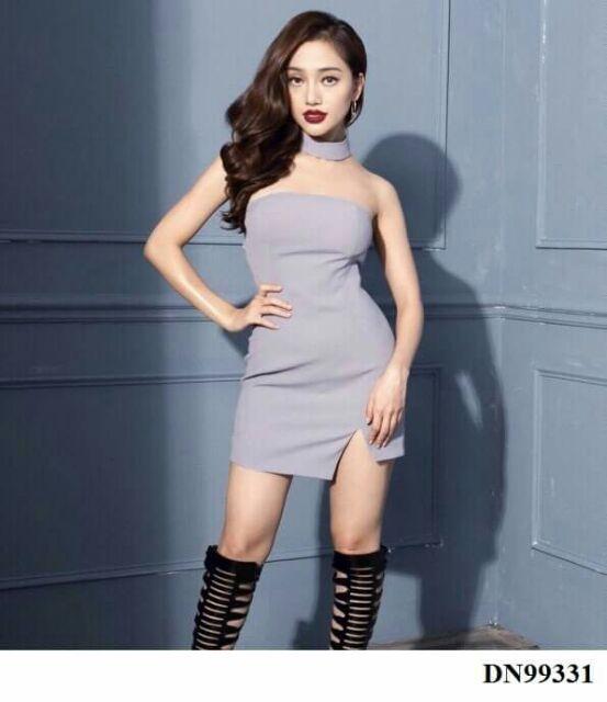 Đầm cúp phối trắng nơ eo