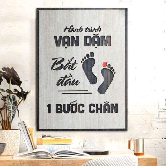 Tranh gỗ treo tường - Hành trình vạn dăm bắt đầu bằng 1 bước chân - CRN -01