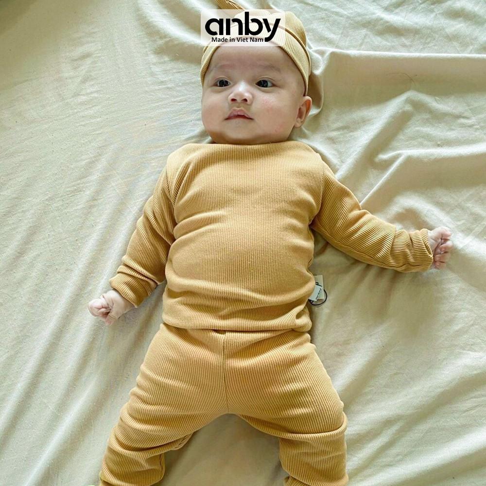 Bộ quần áo dài tay body trẻ em ANBY unisex nhiều màu cho bé từ sơ sinh đến 4 tuổi kèm nón củ tỏi