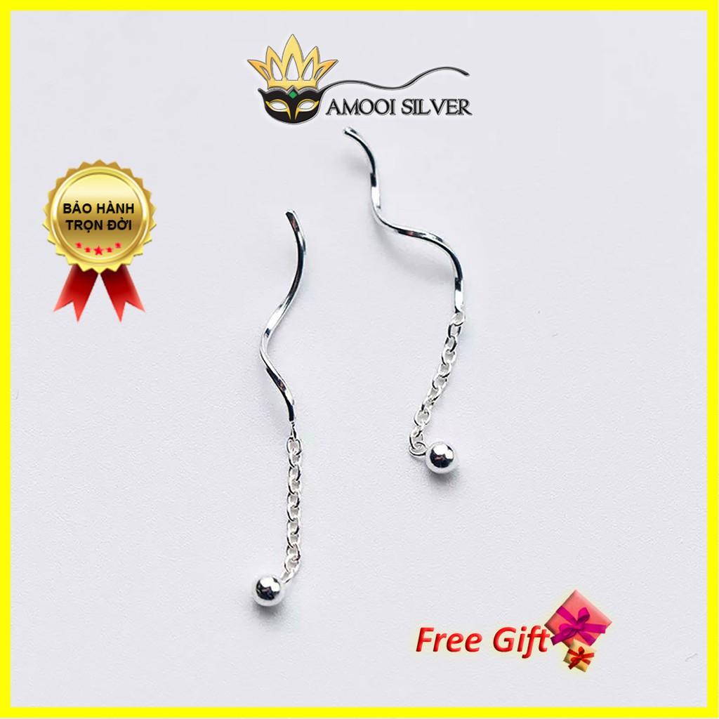 Bông Tai Bạc Nữ Bi Xoắn Tua Rua - Hoa Tai Chuẩn Bạc S925 - Khuyên Tai Bạc Không Cấn Tai - AMOOI SILVER