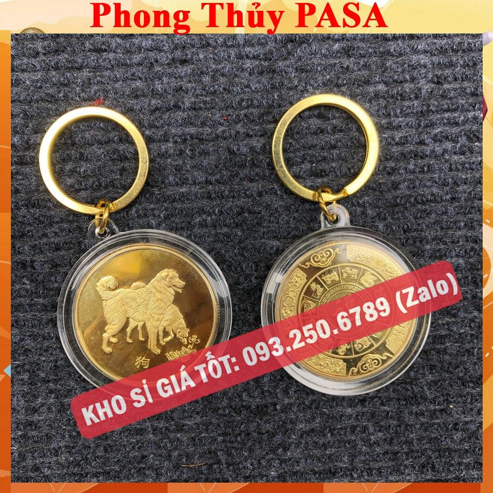 Móc Khóa Đồng Xu 12 Con Giáp Mạ Vàng TUỔI TUẤT - CON CHÓ Treo Oto, Xe Máy Phong Thủy - AnNhien