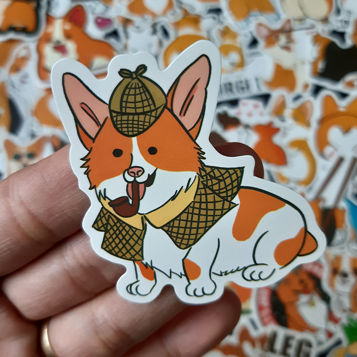 Bộ Sticker dán cao cấp chủ đề CHÚ CHÓ CORGI - Dùng dán Xe, dán mũ bảo hiểm, dán Laptop