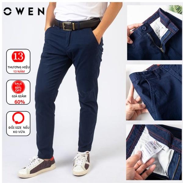 Quần kaki nam OWEN chuẩn hãng màu xanh than chất vải cotton cao cấp co giãn dáng suông trẻ trung năng động lịch sự