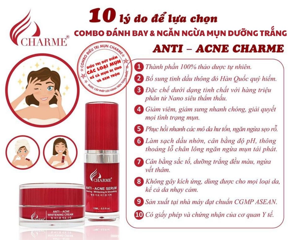 Serum Mụn CHARME Thông Đỏ Anti Acne Ngừa Mụn Trắng Da 15ml