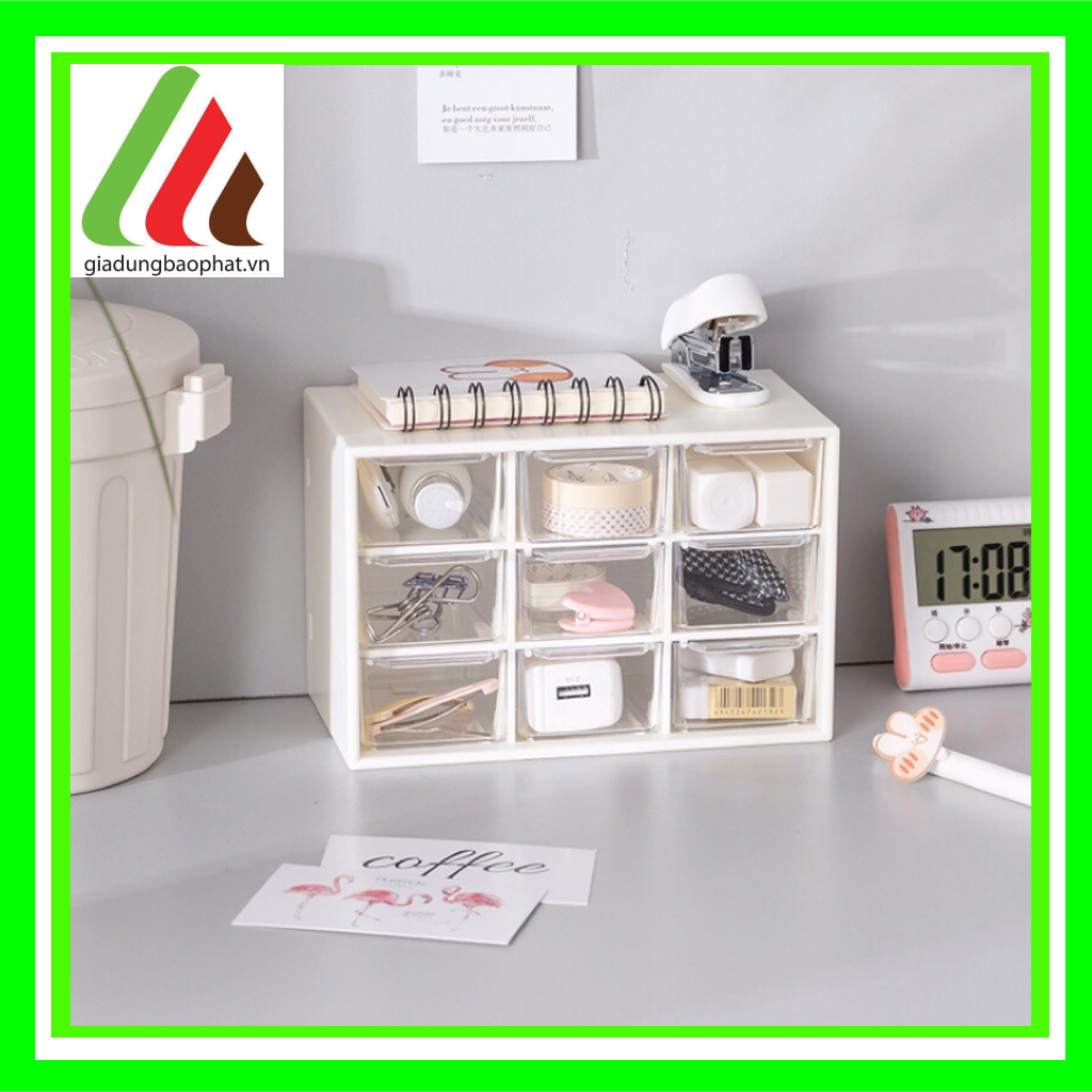 Tủ nhựa mini 9 ngăn đựng trang sức, dụng cụ học tập đáng yêu decor trang trí bàn trang điểm bàn học