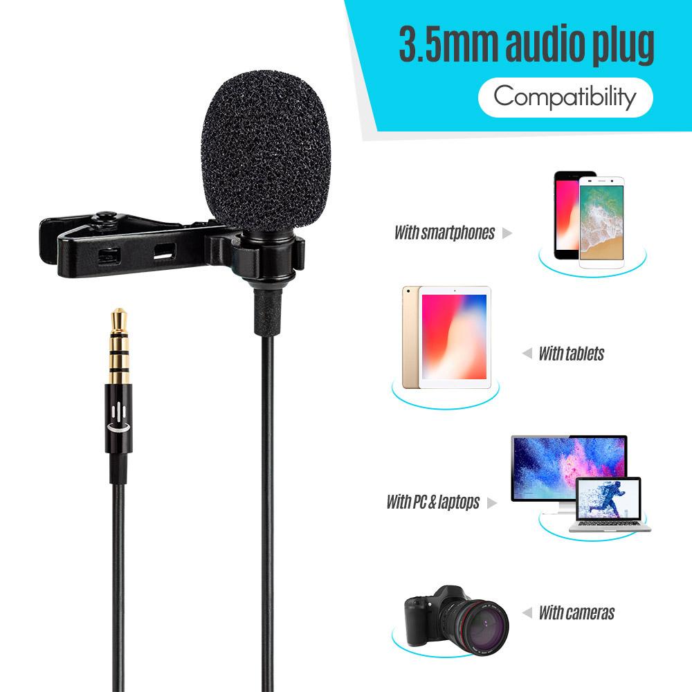 Micrô kẹp di động 3,5 mm 1,5m khử tiếng ồn Lavalier Lapel
