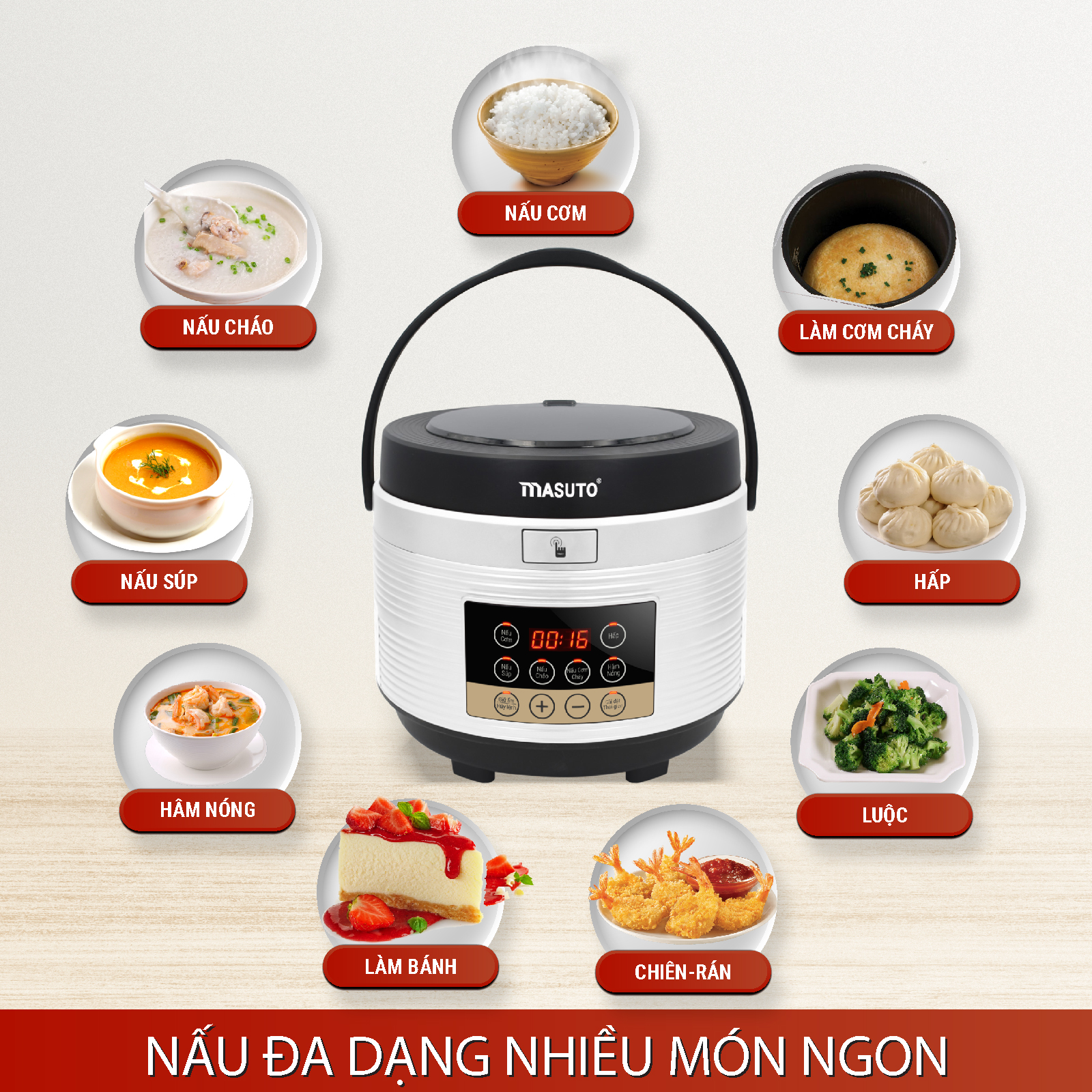 Nồi cơm điện tử lòng niêu Masuto 1,8L nấu ngon vị truyền thống có thể nấu cơm cháy-HÀNG CHÍNH HÃNG