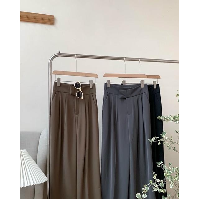 Quần culottes vải nữ cạp cao khuy chéo ống suông 74q06 by germe