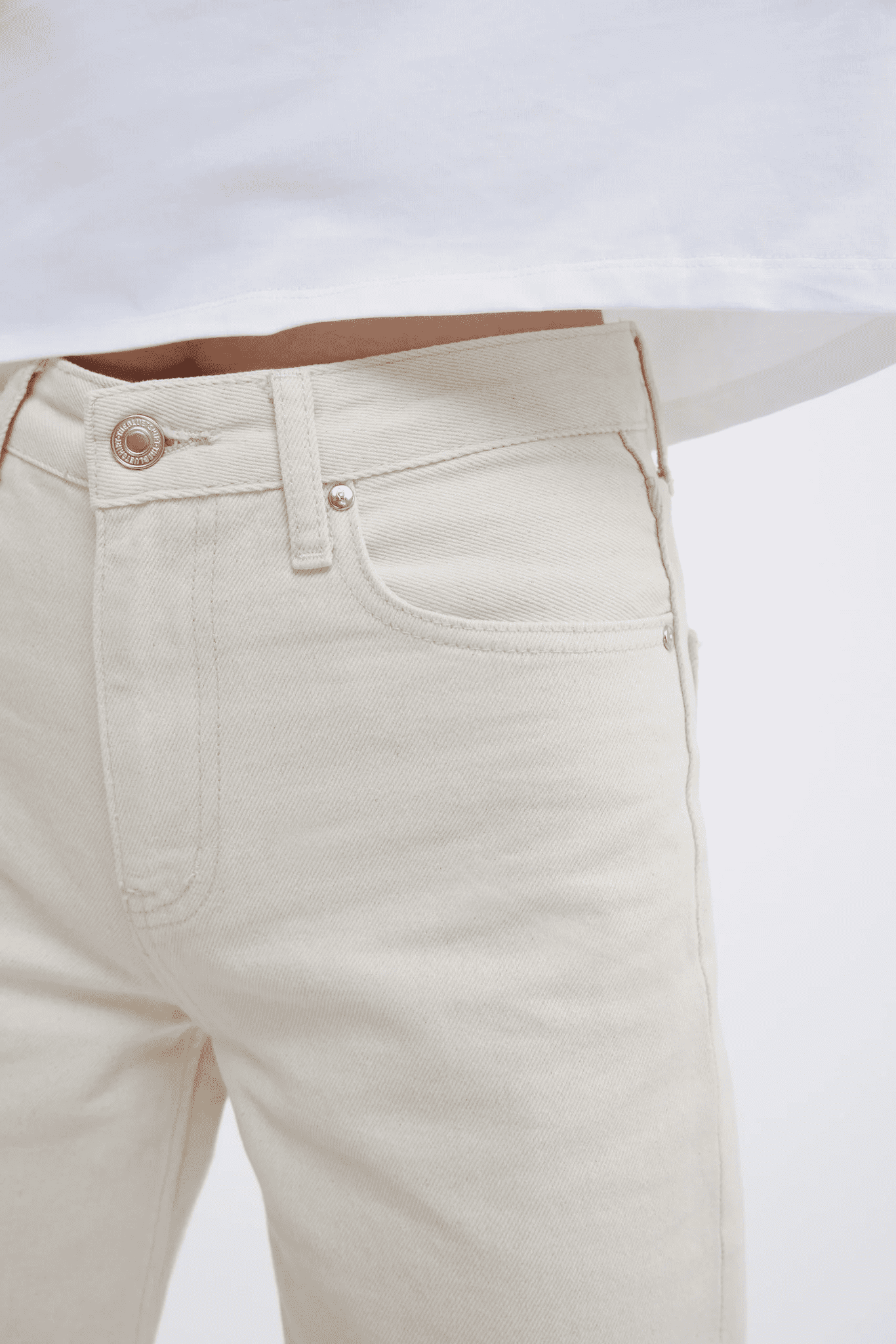 TheBlueTshirt - Quần Jeans Nữ Ống Rộng Màu Trắng Kem - Brooklyn Cuffed Jeans - Sand Beige Wash