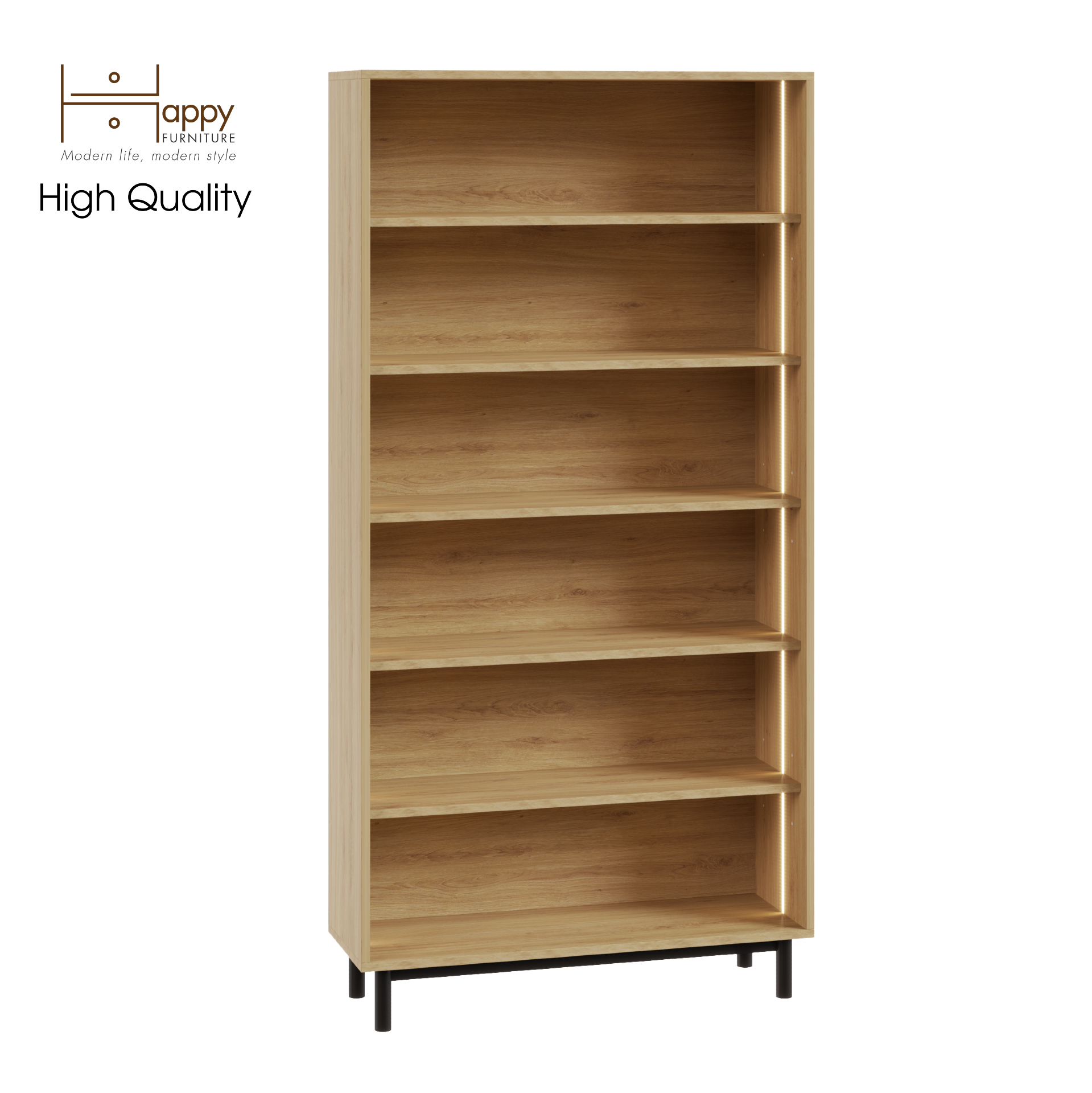 [Happy Home Furniture] CATY , Kệ sách 6 tầng tích hợp đèn LED - chân sắt , 90cm x 30cm x 180cm (DxRxC), KSA_015_LED