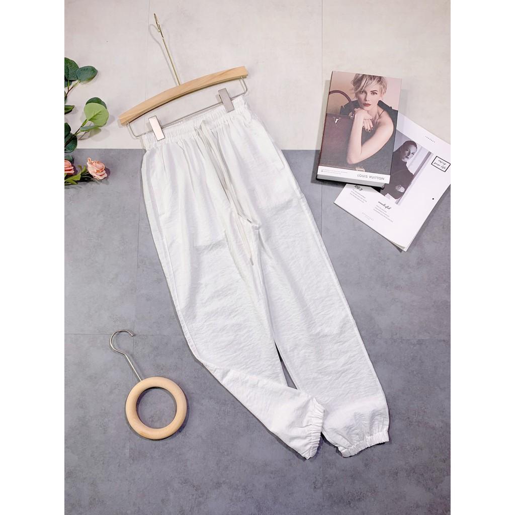 Quần đũi dáng jogger màu trắng lưng thun