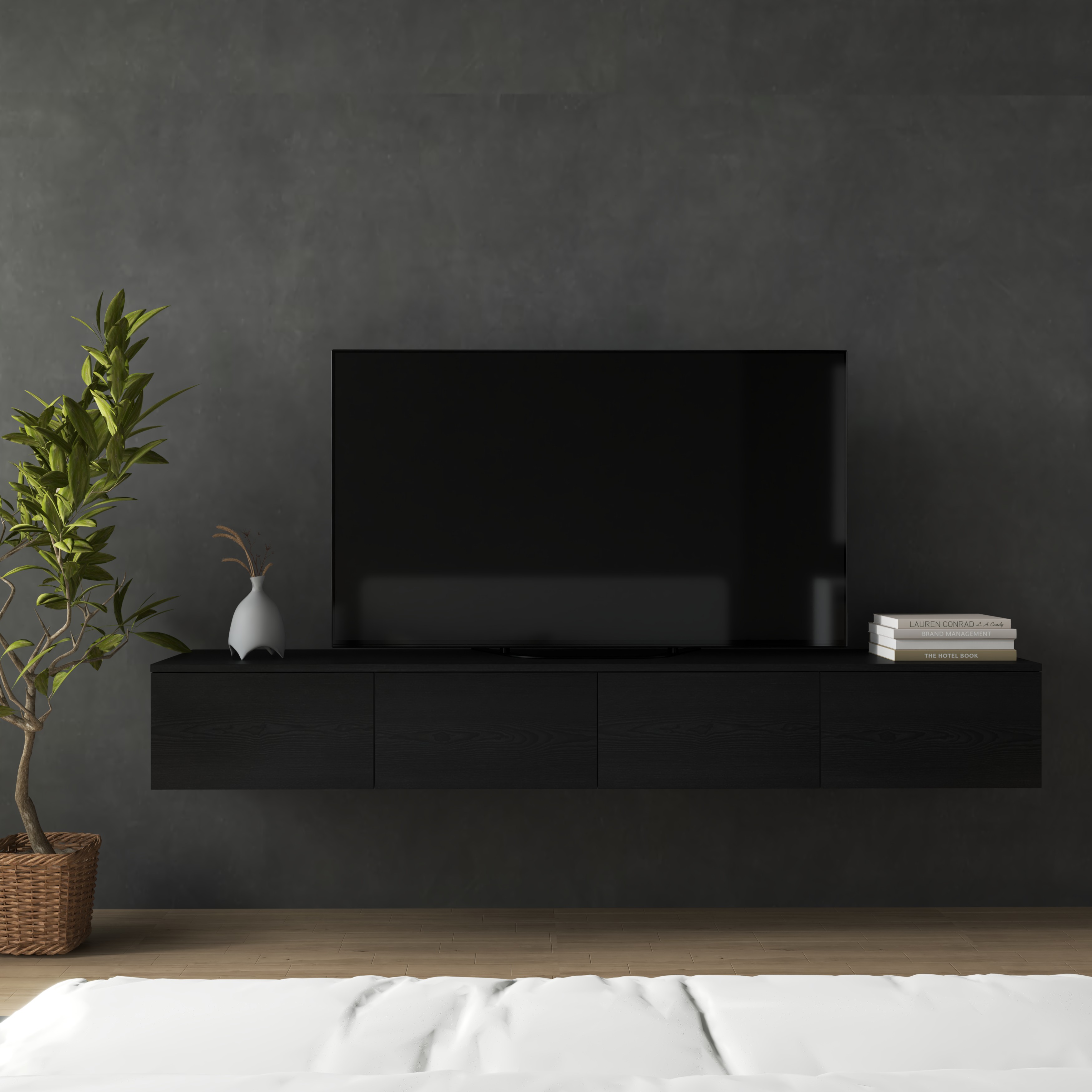 [Happy Home Furniture] OLA , Kệ TV 4 ngăn kéo - treo tường , 200cm x 40cm x 28cm ( DxRxC), KTV_023