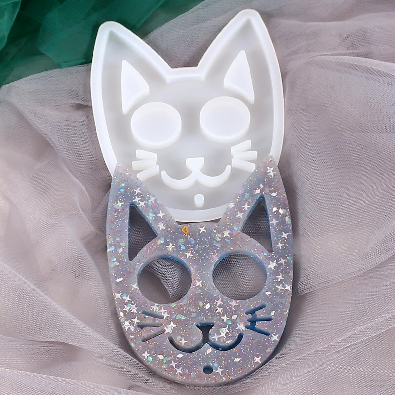 Khuôn đúc móc khóa silicone hình mèo kim tuyến dễ thương DIY thủ công