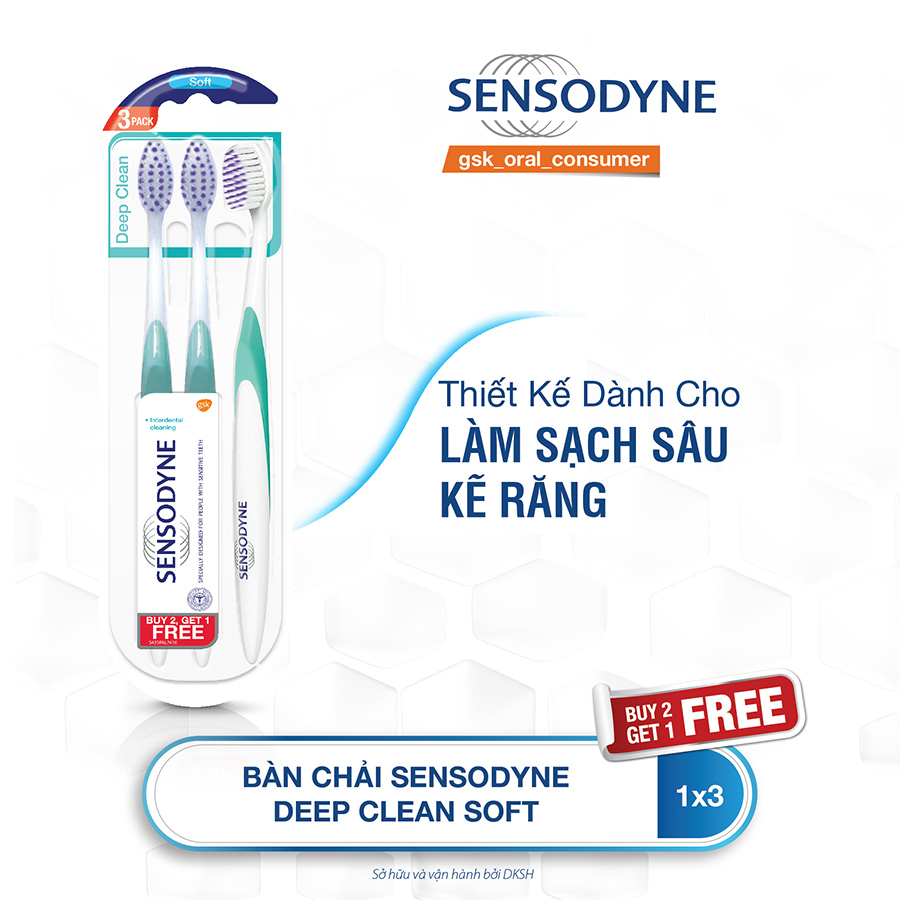 Bộ Bàn Chải Đánh Răng SENSODYNE DEEP CLEAN SOFT Làm Sạch Sâu Kẽ Răng Vỉ 3 Cái (Mua 2 tặng 1)