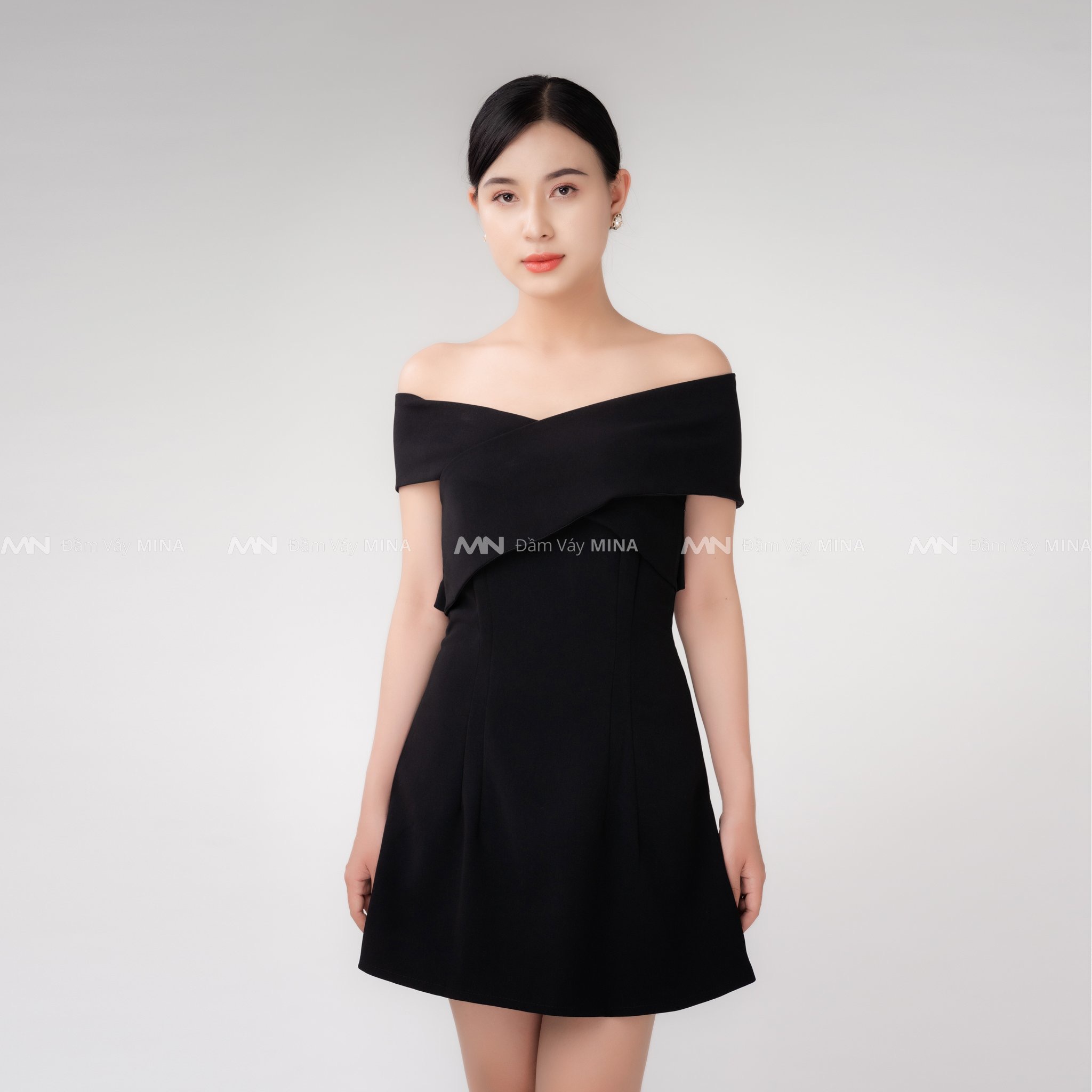 Váy đen trễ vai FREE SHIP Váy đen cá tính dáng xoè dự tiệc đi chơi dạo phố sang đẹp MN138 - Đầm Váy Mina