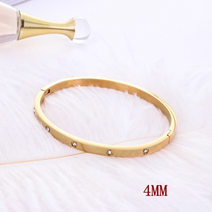 Vòng Tay Đính Đá Bản Nhỏ 4mm Titan Không Đen TT 1913 - 1 Cái