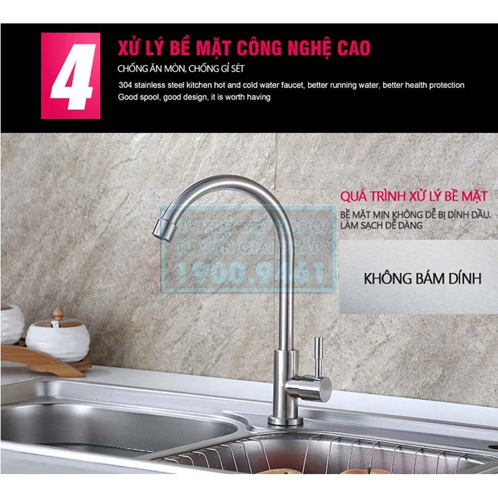Vòi rửa chén bát xả lạnh, dòng cắm chậu, chất liệu inox nguyên khối 304 chống bám vân tay chống rỉ tuyệt đối