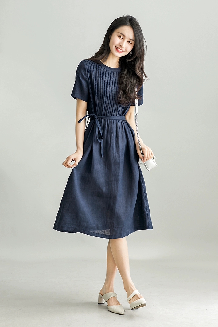 Đầm suông Linen tay ngắn dáng suông trẻ trung, phong cách Hàn Quốc - Haint Boutique